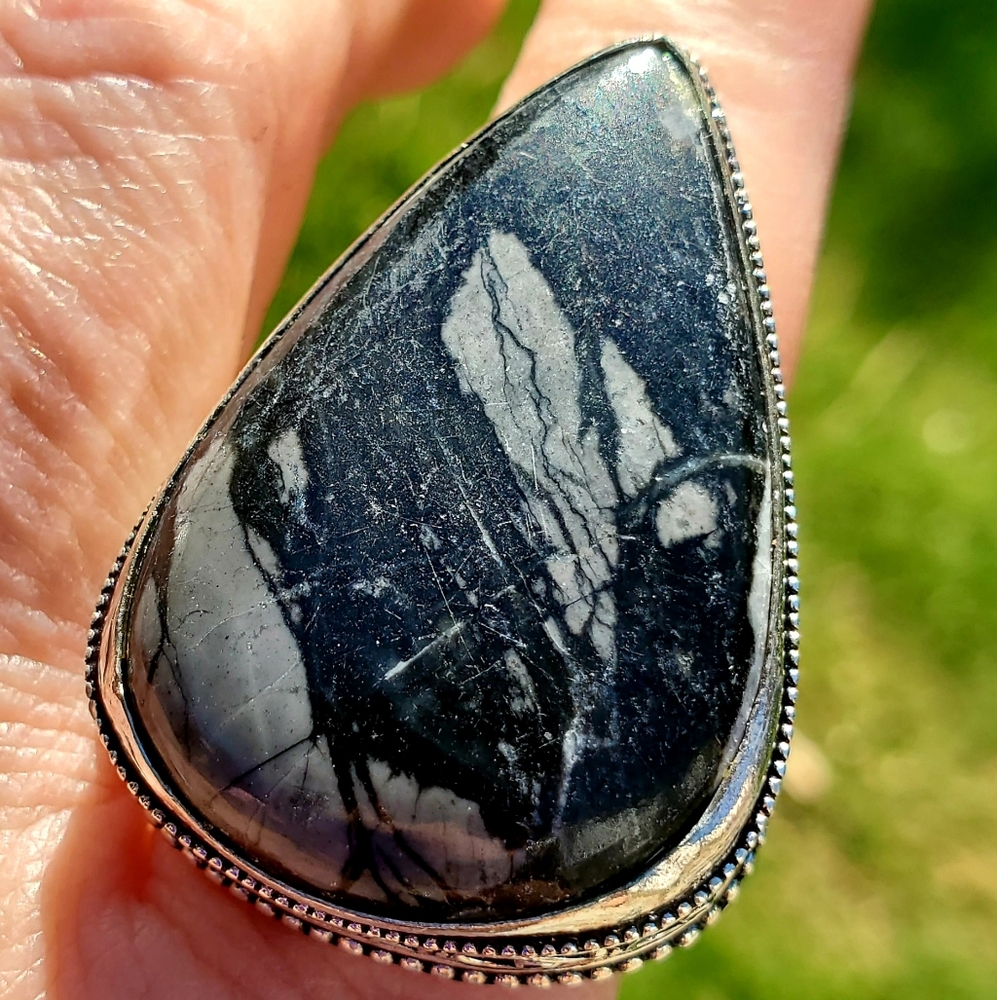 New Oversized Picasso Jasper 925 Silver Statement Ring.
